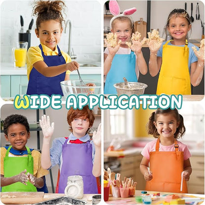 20Pcs Kids Chef Aprons Bulk, Child Aprons Art Aprons Set, Adjustable Children Kitchen Chef Aprons with 2 Pockets for Boys Girls Cooking Painting, 20 Color(L for 7-13 Age)