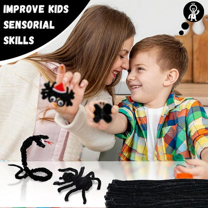 Black Pipe Cleaners for Crafts,200PCS Chenille Stems,Craft Supplies,Halloween Crafts for Kids,DIY Decor Ccrafts for Adults,Kids Games Toys for Ages 8-13,Christmas Birthday Gift,Craft Sticks