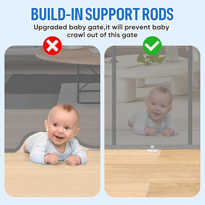 34X120” Extra Wide Safety Retractable Baby Gate, Extra Wide Safety Kids or Pets Gate, 34” Tall, Extends to 120” Extra Wide, Built-in Reinforce Strip Mesh Safety Dog Gate for Stairs,Doorways, Hallways