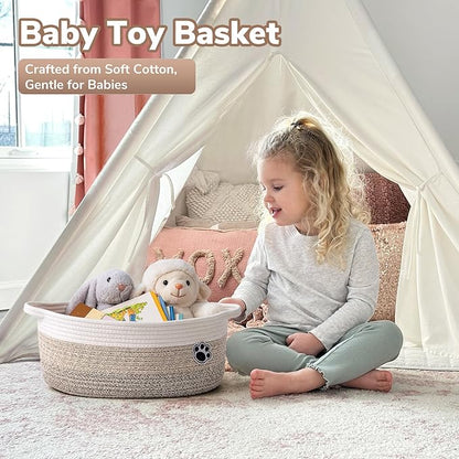Dog Basket Gift Basket Empty, 13.6"x 10" x 6" Woven Storage Baskets for Organizing, Cotton Rope Baskets for Shelf, Dog Storage Bins with Handles, Mixed-Brown