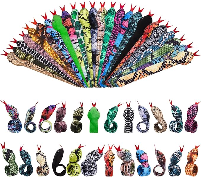 24 Pcs Snake Slap Bracelets Reptile Party Favor Snake Snap Bracelets Animal Snake Bracelet Reptile Birthday Party Supplies for Kids Parties Favors Christmas Gift, 24 Assorted Designs