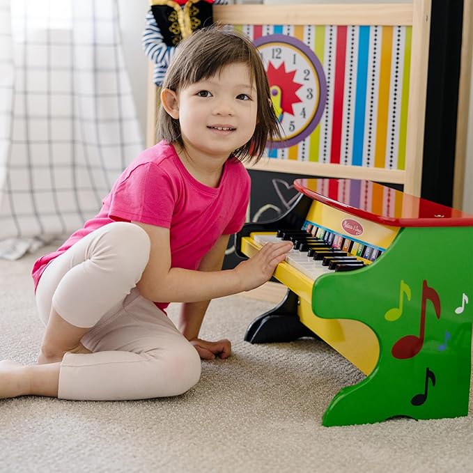 Melissa & Doug Learn-To-Play Piano With 25 Keys and Color-Coded Songbook Toy Piano For Baby, Kids Piano Toy, Toddler Piano Toys For Ages 3+, Yellow/Brown,green