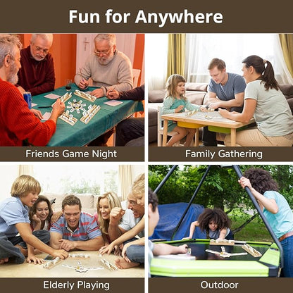 Mexican Train Dominoes Set with Numbers Double 12, Includes 8 Tiles Racks & 9 Metal Trains & Wooden Hub & 91 Colorful Dominoes Tiles with Portable Case for Adults, Travel, Family Game Nighty