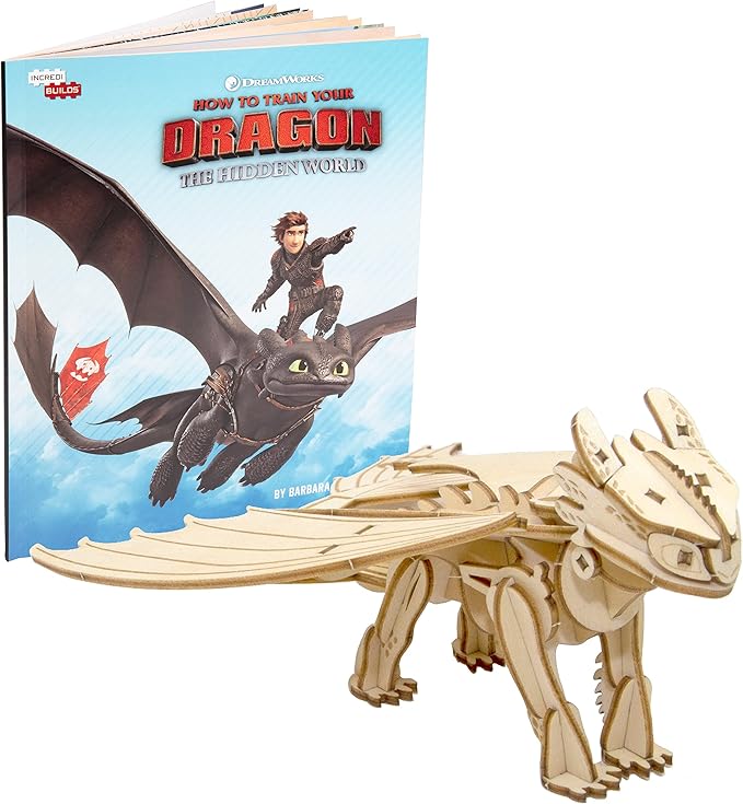DreamWorks How to Train Your Dragon Toothless 3D Wood Puzzle & Model Figure Kit (41 Pcs) - Build & Paint Your Own 3-D Movie Toy, No Glue Required - Easter BAskt Gift for Kids, Teens & Adults, 8+