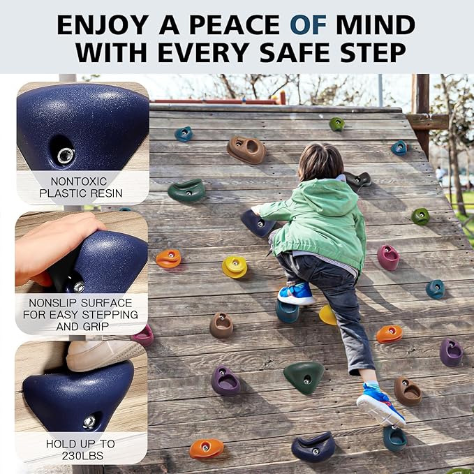 TOPNEW 32PCS Rock Climbing Holds with Mounting Hardware - Climbing Rocks for Indoor/Outdoor Kids Adults Rock Wall, Play Set & Climbing Gym, Dark Color