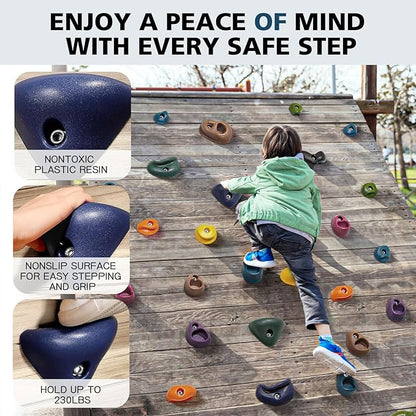 TOPNEW 32PCS Rock Climbing Holds with Mounting Hardware - Climbing Rocks for Indoor/Outdoor Kids Adults Rock Wall, Play Set & Climbing Gym, Dark Color