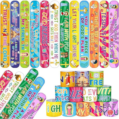 36 Pcs Bible Verses Religious Christian Slap Bracelets Party Favors, Wristbands Inspirational Motivational Christian Slap Bracelets Sunday School Supplies