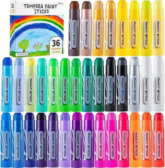 JOYIN 36 Colors Assorted Washable Tempera Paint Sticks, Quick Drying and No Mess Paint Sticks for Arts and Crafts Project, Art Easter Gifts for your Kids and Artists