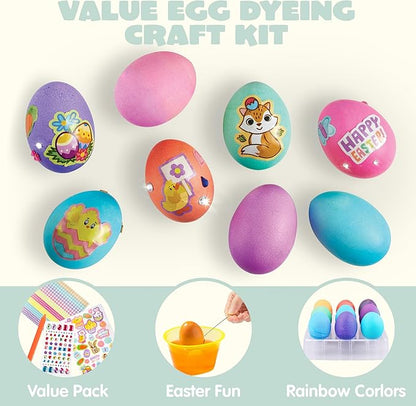 Klever Kits 20Pcs Easter Egg Dye Kit, DIY Easter Decorating Craft Kit with Egg Tray, Stands, Stickers for Kids Coloring Theme Creativity Activity, Home School Crafts
