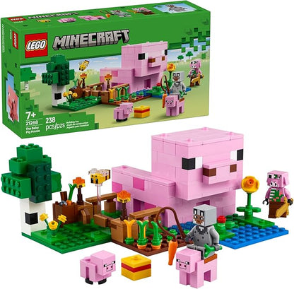 LEGO Minecraft The Baby Pig House Toy Figures and Playset - Building Minecraft Toy for Kids, Boys and Girls, Ages 7+ - with 2 Minifigures for Pretend Play - Gift Idea for Birthdays - 21268