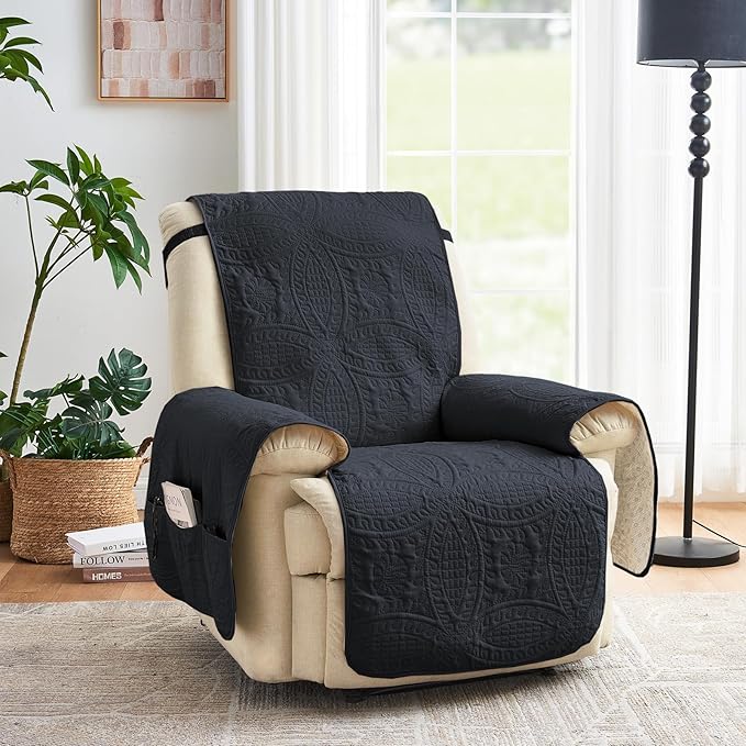 Blue Quilted Recliner Covers, Water-Repellent Recliner Slipcovers, Lazy Boy Chair Covers, Pet Friendly Recliner Cover for Dogs Cats, Washable Furniture Protector (Recliner 22", Blue Gray)