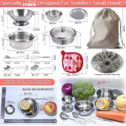 Rupnoflbui Kids Pretend Play Kitchen Toys,Mini Cooking Toys Set Play Kitchen Accessories with Stainless Steel Pots and Pans Set,Pretend Play Food Cooking Utensils Cookware for Girls Boys.11Pcs