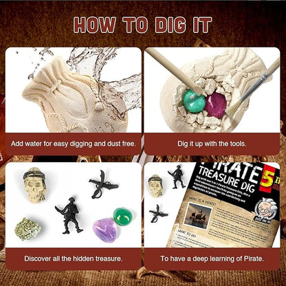 Gamerside Pirate Treasure Dig Kit Break Into 5 Bricks Treasure Hunt Pirate Kid Toys Gememstone Dig Kit Pirate Toys for Kids Birthday Gift Party Supplies Archeology Educational STEM Kit