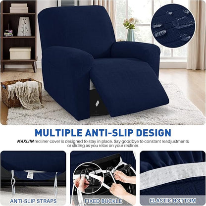 MAXIJIN Waterproof Recliner Covers for Large Recliner 3 Pieces Oversized Recliner Chair Covers, Washable Lazy Boy Reclining Slipcovers with Pockets for Pet, Kids (XL Recliner, Navy Blue)