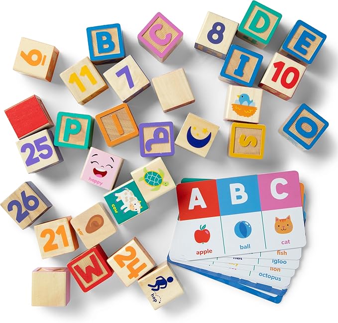 Ms. Rachel Melissa & Doug Letter, Number, and Game Wooden Learning Blocks with Activity Cards for Girls and Boys Toddlers Ages 18 Months+ - FSC-Certified