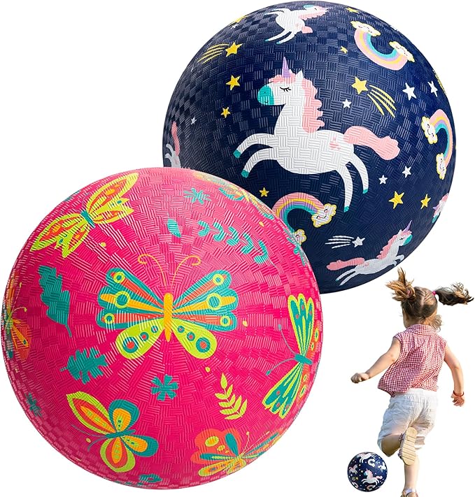U&C Planet Playground Balls for Toddlers 1-3, 2 Pack 6 inch 8.5 inch Kickball for Kids Outdoor Indoor, Catoon Rubber Balls with Pump, Child Gift for Boys Girls 1-3 3-5 5-10