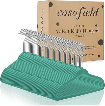 Casafield 50 Velvet Baby Hangers - 11" Size for Infant & Toddler Clothes - Teal