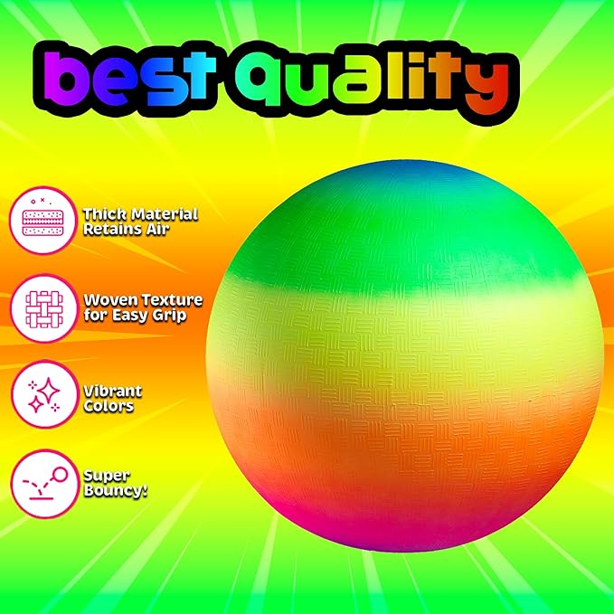 PlayBolt Rainbow Playground Ball - 8.5Inch (Pack of 1) Rubber Bouncy Inflatable Balls for Kids and Adults, Indoor and Outdoor Games, Kickball, Dodgeball, Four Square, and More