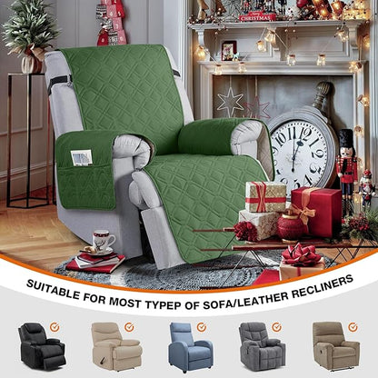 VANSOFY 100% Waterproof Recliner Chair Covers, Recliner Cover Non-Slip Dog Chair Cover Furniture Protector Washable Slipcover with Pocket, Elastic Straps for Pets, Dogs(Vine Green, 23.6")