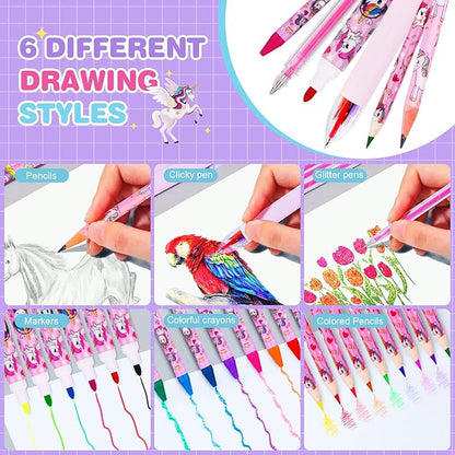 homicozy Art Supplies for Kids,66PCS Drawing Kits with Unicorn Storage Case for Girls Age 4-12,Coloring Art Case,Crayon,Colored Pencils,Coloring Book Sketch Book Drawing Stuff,Gift Toys for Girls 4 Up