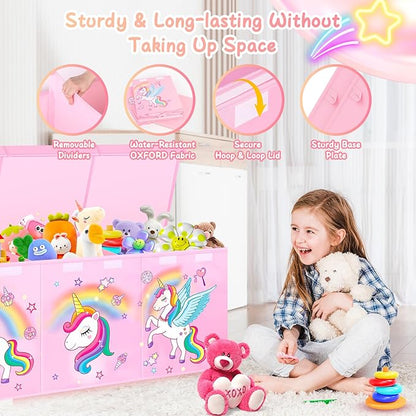 Mabahoo Extra Large Toy Chest, Collapsible Sturdy Toy Storage Organizer with Lids, 40"X14"X16" Large Kids Toybox Storage Bins Baskets for Girls, Boys, Nursery, Playroom, Pink