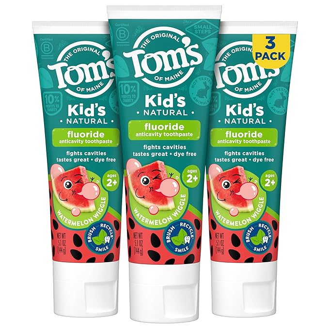 Tom's of Maine Kid's Natural Fluoride Toothpaste, Watermelon, 5.1 oz. 3-pack (Packaging May Vary)