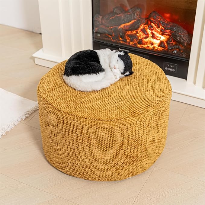 Pouf Ottoman Foot Rest Living Room Floor Pouf Lightweight Modern Stuffed Poof Foot Stool Perfect 20x12 Inches Underdesk Foot Rest for Office (Light Coffee)