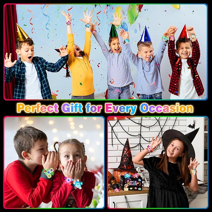 28 Pack LED Light Up Fidget Spinner Bracelets, Party Favors for Kids 4-8 8-12 Glow in The Dark Party Supplies Treasure Box Toys for Class Birthday Gifts Xmas Stocking Stuffers for Teens Goodie Bags