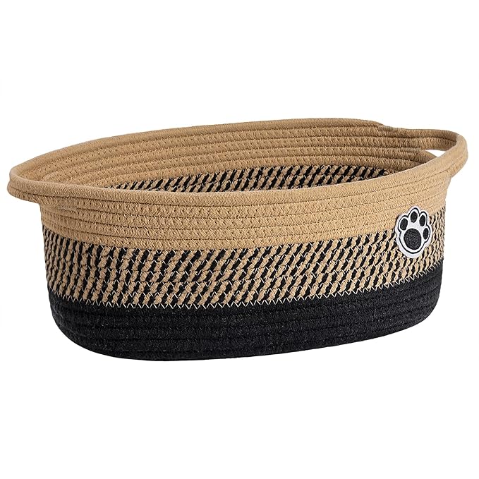 Dog Storage Bin, Baby Basket for Gifting, Wicker Storage Baskets for Dog, Cute Basket with Handles, Small Woven Baskets for Nursery 12"x 8" x 5" Black-Brown