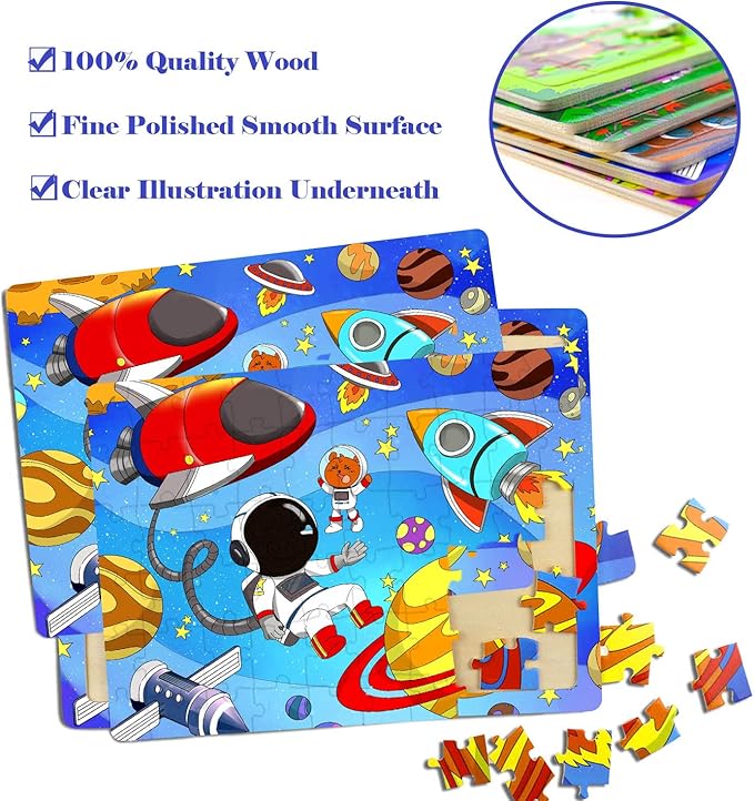 Puzzles for Kids Ages 4-8, 6 Pack Wooden Jigsaw Puzzles 60 Pieces Preschool Educational Learning Toys Set for Boys and Girls