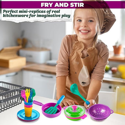 Kids Play Dishes for Kids Kitchen Playset Accessories - 27Pcs Kitchen Toy Dishes for Kids Kitchen Accessories Kids Play Plates and Bowls Sets - Kids Dishes Playset for Outdoor Play Kitchen Accessories