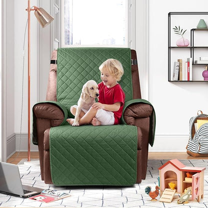 KinCam 100% Waterproof Recliner Chair Cover, Reclining Couch Covers for Pets, Dogs, Recliner Couch Slipcover Furniture Protector with Elastic Straps for Kids(28", Vine Green)