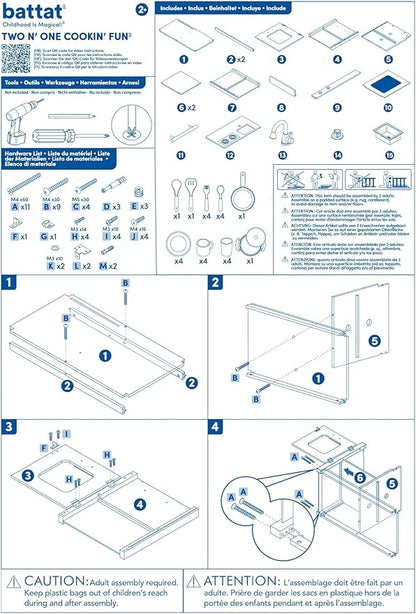 Battat – Play Kitchen & Market – Toddler-Friendly Size – Chalkboard Menu & Oven Dials – 25 Toy Cooking Accessories – 2 Years + – Two n' One Cookin' Fun