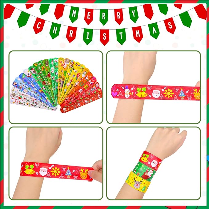MGparty 72pcs Christmas Slap Bracelets Party Favors Toys for Kids Xmas Party Favors Christmas Stocking Stuffers Gifts Birthday Gifts (Christmas)