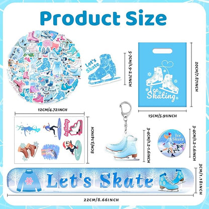 110 PCS Ice Skating Skate Party Favors, Winter Ice Skating Skate Stickers Temporary Tattoos Slap Bracelets Keychains Badges Gift Bags Ice Skating Birthday Party Decorations Supplies for Kids