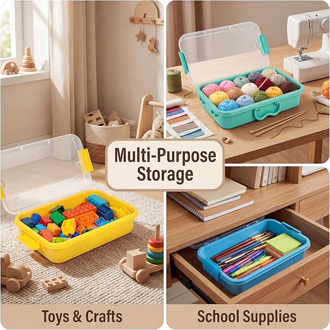 Carolart 3 Pack, Empty Sensory Bin, Wheat Straw Material，13.5 Inch Storage Container, Portable Plastic Storage Bins, Stackable Play Tray for toys,arts,crafts and sand.
