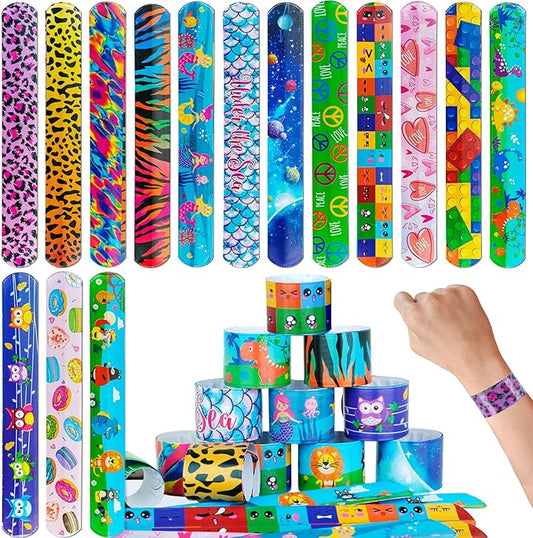 Slap Bracelets for Kids Party Favors 48Pcs Goodie Bag Stuffers Snap Bracelets Bulk Toys Wristbands Pinata Stuffer Xmas Halloween Easter Party Supplies Treasure Prize Box Toys for Kids Classroom Prizes