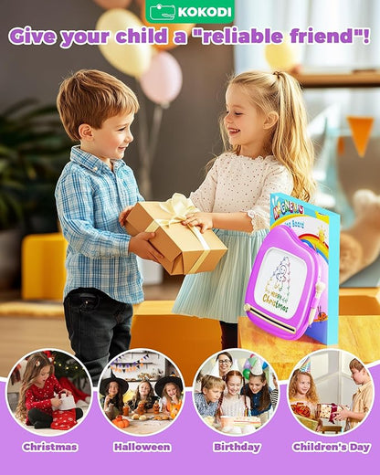 KOKODI Toys Gifts for 1 2 3 Years Old Girl, Sturdy Magnetic Drawing Board Sketch Doodle Pad, Educational Learning Birthday Easter Gifts Basket Stuffers for Kids Toddler - Left Hands Friendly (Purple)