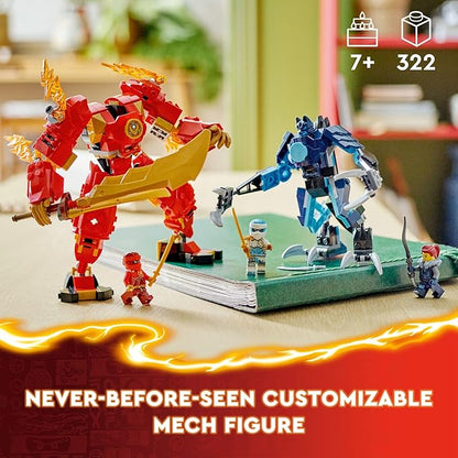 LEGO NINJAGO Kai’s Elemental Fire Mech Action Figure, Mini Ninja Toy for Kids with Customizable Red Ninja Figure Plus Kai and Zane Minifigures, Adventure Set for Boys and Girls Ages 7 and Up, 71808