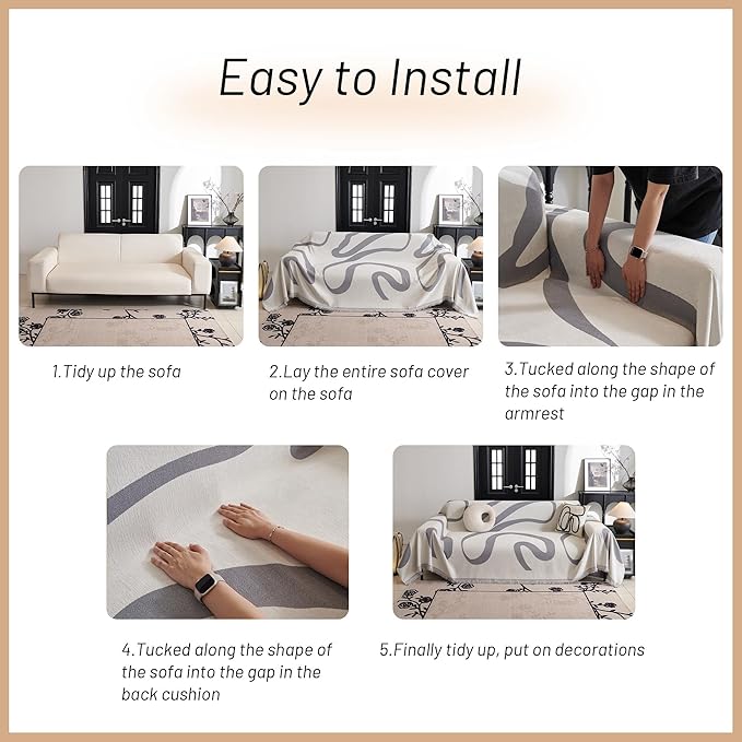 MYSKY HOME Boho Couch Cover Super Soft Couch Covers for 2-3 Cushion Couch Sofa, Modern Grey Jacquard Sofa Slipcover Loveseat Futon Cover, Couch Covers for Sectional Sofa, 71" x 134", Grey Curve