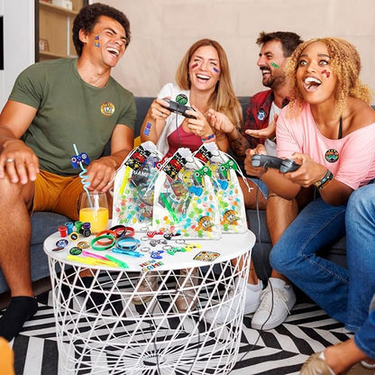 HyDren 194 Pcs Video Game Party Favors Set Include Gift Bags Reusable Straws Bubble Wands Bracelet Keychain Badge Stamps Tattoo Stickers Gift Tags for Kids Birthday Party Supplies