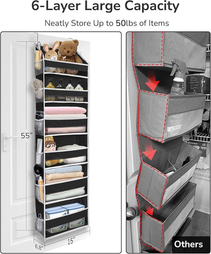 ULG 2Pack-Over The Door Organizer with 6 Large Pockets 12 Side Pockets Door Hanging Organizer Black Door Hanging