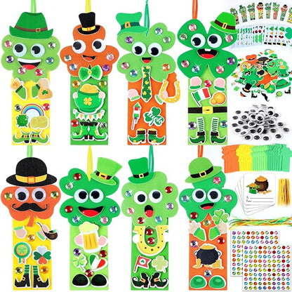 Qyeahkj 32 Sets St. Patrick's Day Shamrock Foam Craft for Kids St. Patrick's Day Bookmark Craft DIY Shamrock Craft Kit for Crafts for School Home Activities Party Favor Decorations