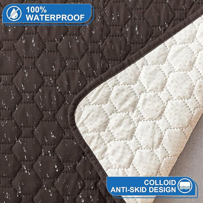 100% Waterproof Recliner Covers for Small recliners, Anti-Slip Recliner Chair Covers with 5 Pockets, Elastic Straps, Washable Recliner Protector for Kids, Pets, Dogs, Brown