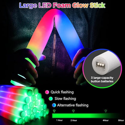 140Pcs Glow in the Dark Party Supplies, 100PCS Glow Sticks, 20PCS Big LED Foam Light Up Sticks, 10PCS LED Glasses, 10PCS LED Rabbit Ears Hairpin, for Wedding/BirthdayDance Floor