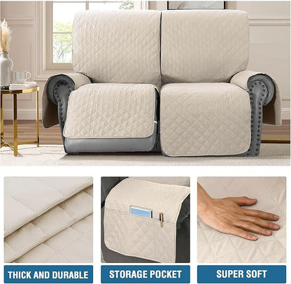 H.VERSAILTEX 100% Waterproof Reclining 2 Seater Sofa Thick Soft Reclining Love Seat Slipcover Non-Slip Reclining Sofa Covers with Elastic Straps for Dogs, Pets(Recliner Loveseat, Coconut Milk)