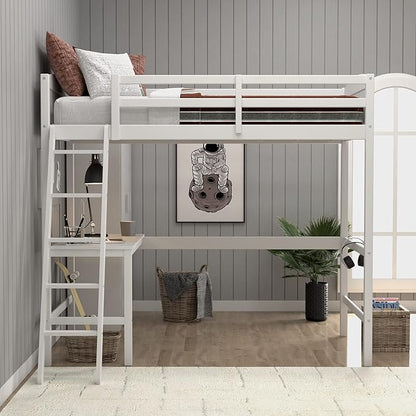 Hillsdale Alexis Contemporary Wood Arch Twin Size Loft Bed with Desk, White