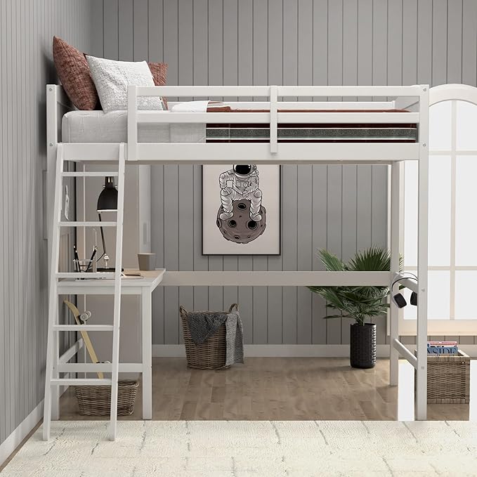 Hillsdale Alexis Contemporary Wood Arch Twin Size Loft Bed with Desk, White