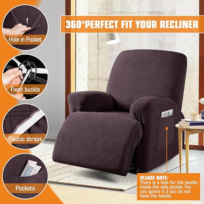 VANSOFY Recliner Chair Covers, 3-Pieces Stretch Lazy Boy Recliner Covers for Recliner Chair Soft Reclining Chair Slipcover Furniture Protector for Dogs Cats(Chocolate)