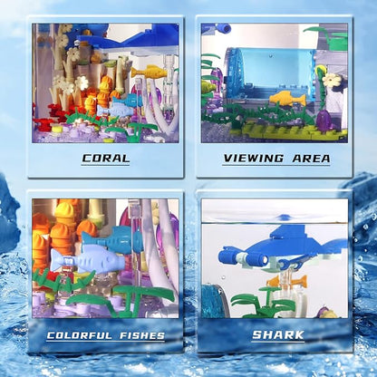 Fish Tank Building Blocks Toy Sets,Creative Ideals Aquarium Building Blocks(Can add Water and Charge Light Effects), Best Choice for 6+ Boys, Girls or Adults